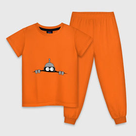 Детская пижама хлопок с принтом Bender из-под футболки , 100% хлопок |  брюки и футболка прямого кроя, без карманов, на брюках мягкая резинка на поясе и по низу штанин
 | Тематика изображения на принте: bender | futurama | бендер | фатурама | футурама