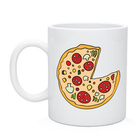 Кружка с принтом Пицца парная , керамика | объем — 330 мл, диаметр — 80 мм. Принт наносится на бока кружки, можно сделать два разных изображения | Тематика изображения на принте: pizza | влюбленным | для влюбленных | для двоих | для пар | парные | пицца