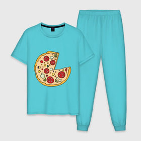 Мужская пижама хлопок с принтом Пицца парная , 100% хлопок | брюки и футболка прямого кроя, без карманов, на брюках мягкая резинка на поясе и по низу штанин
 | Тематика изображения на принте: pizza | влюбленным | для влюбленных | для двоих | для пар | парные | пицца