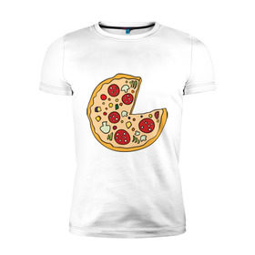 Мужская футболка премиум с принтом Пицца парная , 92% хлопок, 8% лайкра | приталенный силуэт, круглый вырез ворота, длина до линии бедра, короткий рукав | Тематика изображения на принте: pizza | влюбленным | для влюбленных | для двоих | для пар | парные | пицца
