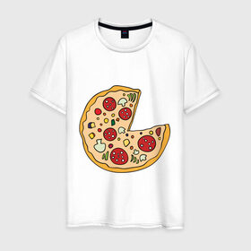 Мужская футболка хлопок с принтом Пицца парная , 100% хлопок | прямой крой, круглый вырез горловины, длина до линии бедер, слегка спущенное плечо. | pizza | влюбленным | для влюбленных | для двоих | для пар | парные | пицца