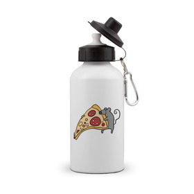 Бутылка спортивная с принтом Кусочек пиццы парная , металл | емкость — 500 мл, в комплекте две пластиковые крышки и карабин для крепления | Тематика изображения на принте: pizza | влюбленным | для влюбленных | для двоих | для пар | мышонок | пара | парные | пицца
