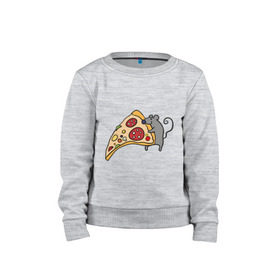 Детский свитшот хлопок с принтом Кусочек пиццы парная , 100% хлопок | круглый вырез горловины, эластичные манжеты, пояс и воротник | pizza | влюбленным | для влюбленных | для двоих | для пар | мышонок | пара | парные | пицца