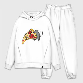 Мужской костюм хлопок OVERSIZE с принтом Кусочек пиццы парная ,  |  | pizza | влюбленным | для влюбленных | для двоих | для пар | мышонок | пара | парные | пицца