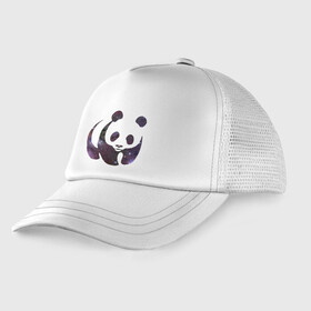 Детская кепка тракер с принтом Panda space , Козырек - 100% хлопок. Кепка - 100% полиэстер, Задняя часть - сетка | универсальный размер, пластиковая застёжка | панда