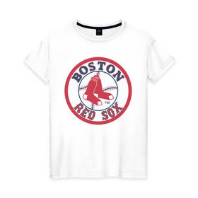Женская футболка хлопок с принтом Boston Red Sox , 100% хлопок | прямой крой, круглый вырез горловины, длина до линии бедер, слегка спущенное плечо | baseball | boston red sox | бейсбол | бостон | красные носки | ред сокс | спорт