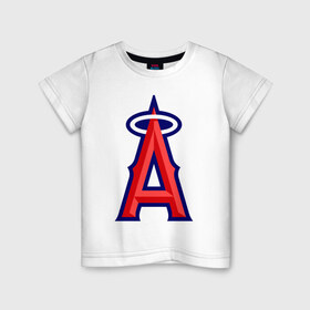 Детская футболка хлопок с принтом Los Angeles Angels of Anaheim logo , 100% хлопок | круглый вырез горловины, полуприлегающий силуэт, длина до линии бедер | baseball | los angeles angels of anaheim | бейсбол | спорт