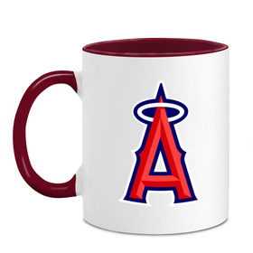 Кружка двухцветная с принтом Los Angeles Angels of Anaheim logo , керамика | объем — 330 мл, диаметр — 80 мм. Цветная ручка и кайма сверху, в некоторых цветах — вся внутренняя часть | baseball | los angeles angels of anaheim | бейсбол | спорт