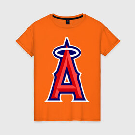 Женская футболка хлопок с принтом Los Angeles Angels of Anaheim logo , 100% хлопок | прямой крой, круглый вырез горловины, длина до линии бедер, слегка спущенное плечо | baseball | los angeles angels of anaheim | бейсбол | спорт
