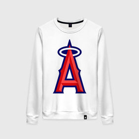 Женский свитшот хлопок с принтом Los Angeles Angels of Anaheim logo , 100% хлопок | прямой крой, круглый вырез, на манжетах и по низу широкая трикотажная резинка  | baseball | los angeles angels of anaheim | бейсбол | спорт