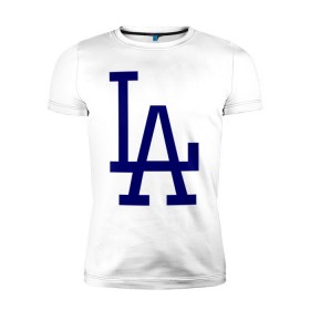 Мужская футболка премиум с принтом Los Angeles Dodgers logo , 92% хлопок, 8% лайкра | приталенный силуэт, круглый вырез ворота, длина до линии бедра, короткий рукав | baseball | la | los angeles dodgers | бейсбол | лос анджелес доджерс | спорт