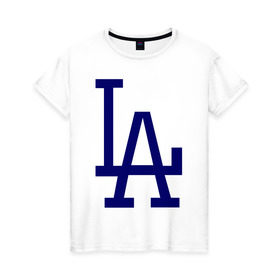 Женская футболка хлопок с принтом Los Angeles Dodgers logo , 100% хлопок | прямой крой, круглый вырез горловины, длина до линии бедер, слегка спущенное плечо | baseball | la | los angeles dodgers | бейсбол | лос анджелес доджерс | спорт