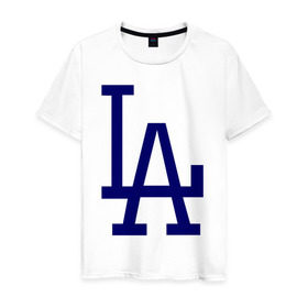 Мужская футболка хлопок с принтом Los Angeles Dodgers logo , 100% хлопок | прямой крой, круглый вырез горловины, длина до линии бедер, слегка спущенное плечо. | Тематика изображения на принте: baseball | la | los angeles dodgers | бейсбол | лос анджелес доджерс | спорт