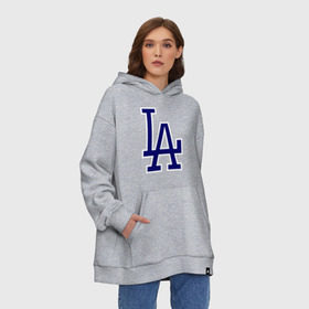 Худи SuperOversize хлопок с принтом Los Angeles Dodgers logo , 70% хлопок, 30% полиэстер, мягкий начес внутри | карман-кенгуру, эластичная резинка на манжетах и по нижней кромке, двухслойный капюшон
 | baseball | la | los angeles dodgers | бейсбол | лос анджелес доджерс | спорт