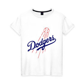 Женская футболка хлопок с принтом Los Angeles Dodgers logotype , 100% хлопок | прямой крой, круглый вырез горловины, длина до линии бедер, слегка спущенное плечо | baseball | los angeles dodgers | бейсбол | лос анджелес доджерс | спорт