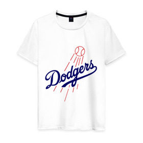 Мужская футболка хлопок с принтом Los Angeles Dodgers logotype , 100% хлопок | прямой крой, круглый вырез горловины, длина до линии бедер, слегка спущенное плечо. | Тематика изображения на принте: baseball | los angeles dodgers | бейсбол | лос анджелес доджерс | спорт