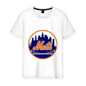 Мужская футболка хлопок с принтом New York Mets , 100% хлопок | прямой крой, круглый вырез горловины, длина до линии бедер, слегка спущенное плечо. | baseball | mets | new york mets | бейсбол | нью йорк метс | спорт