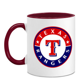 Кружка двухцветная с принтом Texas Rangers , керамика | объем — 330 мл, диаметр — 80 мм. Цветная ручка и кайма сверху, в некоторых цветах — вся внутренняя часть | 