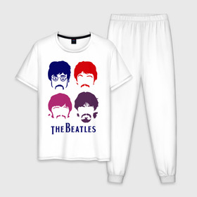 Мужская пижама хлопок с принтом The Beatles faces , 100% хлопок | брюки и футболка прямого кроя, без карманов, на брюках мягкая резинка на поясе и по низу штанин
 | beatles | the beatles | the beatles faces | бителс