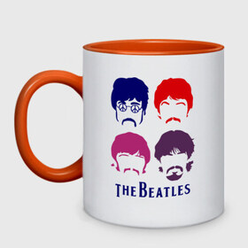 Кружка двухцветная с принтом The Beatles faces , керамика | объем — 330 мл, диаметр — 80 мм. Цветная ручка и кайма сверху, в некоторых цветах — вся внутренняя часть | beatles | the beatles | the beatles faces | бителс