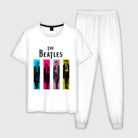 Мужская пижама хлопок с принтом Walking Beatles , 100% хлопок | брюки и футболка прямого кроя, без карманов, на брюках мягкая резинка на поясе и по низу штанин
 | beatles | the beatles | walking beatles | бителс