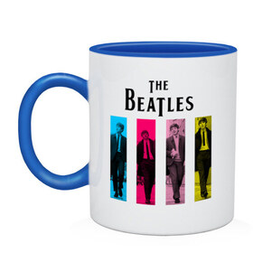 Кружка двухцветная с принтом Walking Beatles , керамика | объем — 330 мл, диаметр — 80 мм. Цветная ручка и кайма сверху, в некоторых цветах — вся внутренняя часть | beatles | the beatles | walking beatles | бителс