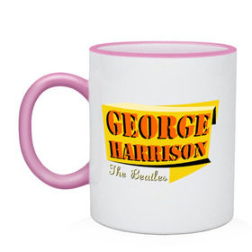 Кружка двухцветная с принтом George Harrison , керамика | объем — 330 мл, диаметр — 80 мм. Цветная ручка и кайма сверху, в некоторых цветах — вся внутренняя часть | beatles | george harrison | the beatles | бителс | джерш харисон