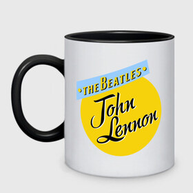 Кружка двухцветная с принтом John Lennon The Beatles , керамика | объем — 330 мл, диаметр — 80 мм. Цветная ручка и кайма сверху, в некоторых цветах — вся внутренняя часть | beatles | john lennon | the beatles | бителс | джон ленон
