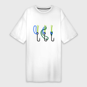 Платье-футболка хлопок с принтом Рыболовный узел ,  |  | крючок | ноживка | рыбаку | рыбалка | рыболов | удочка