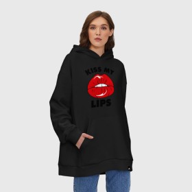 Худи SuperOversize хлопок с принтом Kiss my Lips , 70% хлопок, 30% полиэстер, мягкий начес внутри | карман-кенгуру, эластичная резинка на манжетах и по нижней кромке, двухслойный капюшон
 | kiss | lips | swag | губы | поцелуй | сваг | свог | свэг