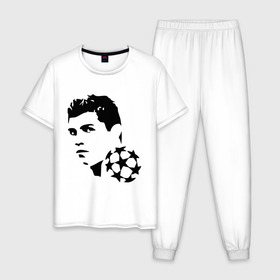 Мужская пижама хлопок с принтом C.Ronaldo , 100% хлопок | брюки и футболка прямого кроя, без карманов, на брюках мягкая резинка на поясе и по низу штанин
 | football | footballplayer | real madrid | криштиану роналдо | реал мадрилд | футбол | футболерывкашники