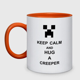 Кружка двухцветная с принтом keep calm and hug a creeper , керамика | объем — 330 мл, диаметр — 80 мм. Цветная ручка и кайма сверху, в некоторых цветах — вся внутренняя часть | keep calm | keep calm and hug a creeper