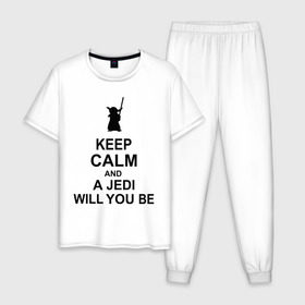 Мужская пижама хлопок с принтом Keep calm and a jedi will you be , 100% хлопок | брюки и футболка прямого кроя, без карманов, на брюках мягкая резинка на поясе и по низу штанин
 | Тематика изображения на принте: keep calm | keep calm and a jedi will you be