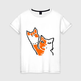 Женская футболка хлопок с принтом Рокерский котейка , 100% хлопок | прямой крой, круглый вырез горловины, длина до линии бедер, слегка спущенное плечо | котейка | рокерский котейка