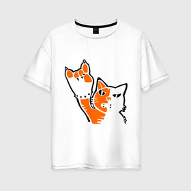 Женская футболка хлопок Oversize с принтом Рокерский котейка , 100% хлопок | свободный крой, круглый ворот, спущенный рукав, длина до линии бедер
 | котейка | рокерский котейка
