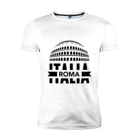 Мужская футболка премиум с принтом Italia , 92% хлопок, 8% лайкра | приталенный силуэт, круглый вырез ворота, длина до линии бедра, короткий рукав | italia | roma | италия | колизей | рим