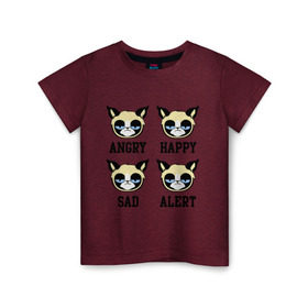 Детская футболка хлопок с принтом Mood Cat , 100% хлопок | круглый вырез горловины, полуприлегающий силуэт, длина до линии бедер | alert | angry | happy | mood cat | sad