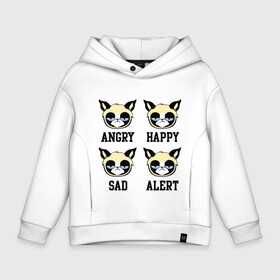 Детское худи Oversize хлопок с принтом Mood Cat , френч-терри — 70% хлопок, 30% полиэстер. Мягкий теплый начес внутри —100% хлопок | боковые карманы, эластичные манжеты и нижняя кромка, капюшон на магнитной кнопке | alert | angry | happy | mood cat | sad