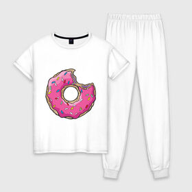 Женская пижама хлопок с принтом Пончик Гомера , 100% хлопок | брюки и футболка прямого кроя, без карманов, на брюках мягкая резинка на поясе и по низу штанин | для влюбленных | для двоих | для пар | парные | пончики