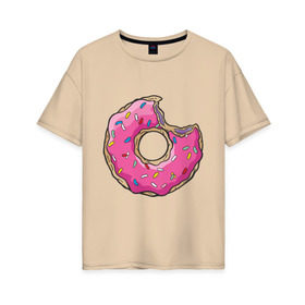 Женская футболка хлопок Oversize с принтом Пончик Гомера , 100% хлопок | свободный крой, круглый ворот, спущенный рукав, длина до линии бедер
 | для влюбленных | для двоих | для пар | парные | пончики
