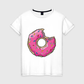 Женская футболка хлопок с принтом Пончик Гомера , 100% хлопок | прямой крой, круглый вырез горловины, длина до линии бедер, слегка спущенное плечо | для влюбленных | для двоих | для пар | парные | пончики