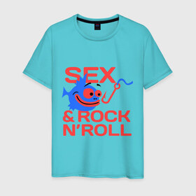 Мужская футболка хлопок с принтом Sex Fishing and Rocknroll , 100% хлопок | прямой крой, круглый вырез горловины, длина до линии бедер, слегка спущенное плечо. | Тематика изображения на принте: 