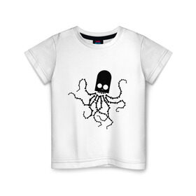 Детская футболка хлопок с принтом скелет осьминога , 100% хлопок | круглый вырез горловины, полуприлегающий силуэт, длина до линии бедер | скелет