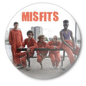 Значок с принтом Misfits - отбросы ,  металл | круглая форма, металлическая застежка в виде булавки | Тематика изображения на принте: misfits