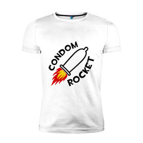 Мужская футболка премиум с принтом Condom Rocket , 92% хлопок, 8% лайкра | приталенный силуэт, круглый вырез ворота, длина до линии бедра, короткий рукав | Тематика изображения на принте: для мужчин | мужчинам | огонь | ракета