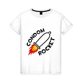 Женская футболка хлопок с принтом Condom Rocket , 100% хлопок | прямой крой, круглый вырез горловины, длина до линии бедер, слегка спущенное плечо | для мужчин | мужчинам | огонь | ракета