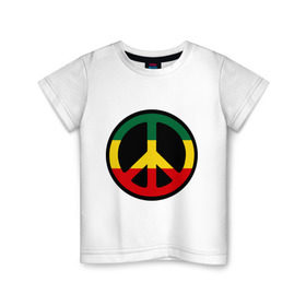 Детская футболка хлопок с принтом Peace simbol , 100% хлопок | круглый вырез горловины, полуприлегающий силуэт, длина до линии бедер | reggae | мир | раста | растафари