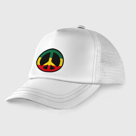 Детская кепка тракер с принтом Peace simbol , Козырек - 100% хлопок. Кепка - 100% полиэстер, Задняя часть - сетка | универсальный размер, пластиковая застёжка | reggae | мир | раста | растафари