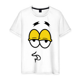 Мужская футболка хлопок с принтом Weary Face , 100% хлопок | прямой крой, круглый вырез горловины, длина до линии бедер, слегка спущенное плечо. | smile | лицо | смайл | смайлик