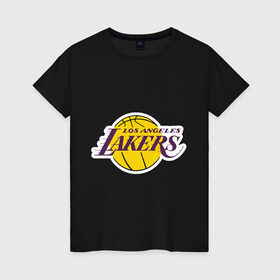 Женская футболка хлопок с принтом LA Lakers , 100% хлопок | прямой крой, круглый вырез горловины, длина до линии бедер, слегка спущенное плечо | basketball | lakers | media | nba | toplanding | баскетболл | лейкерс | лого баскетбольных клубов | лос анджелес | нба